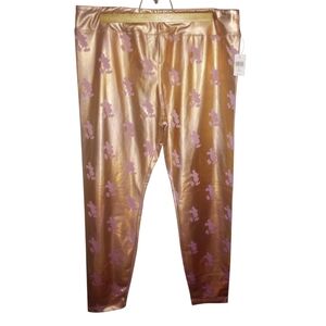 Disney micky Mouse Metallic Leather Gold and Pink Patterned Leggings Size XL
